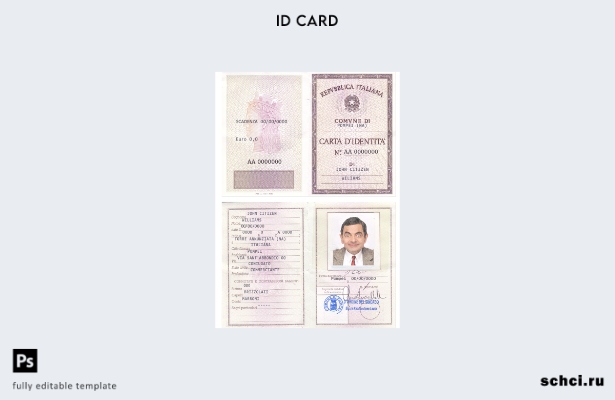 цифровая загрузка шаблона удостоверения личности Италии (La Carta D’Identita’ It